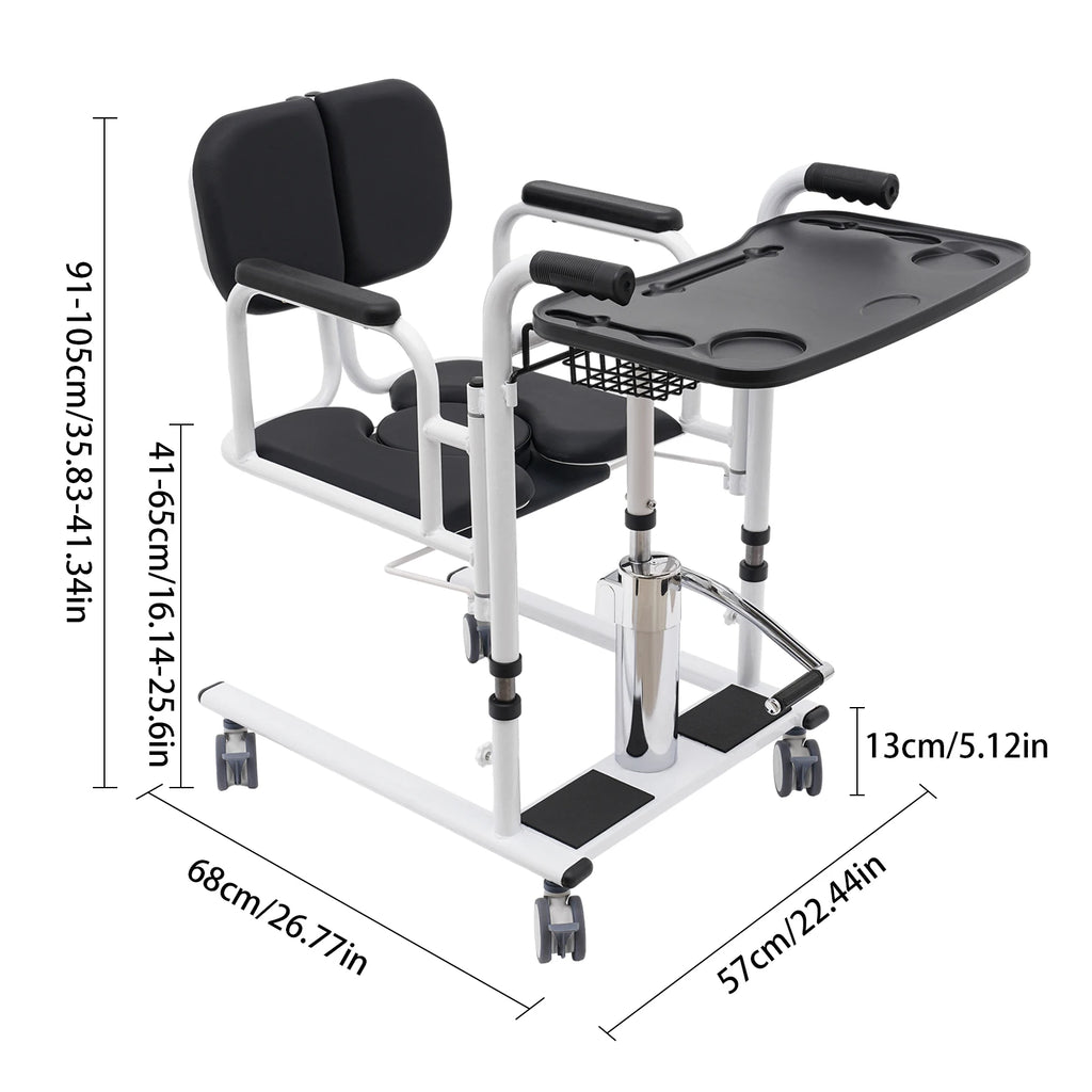 330lbs Hydraulic Patient Lift Chair 180° Split Bath Commode Seat Transfer Adjustable Height Detachable Cushion & Portable Potty