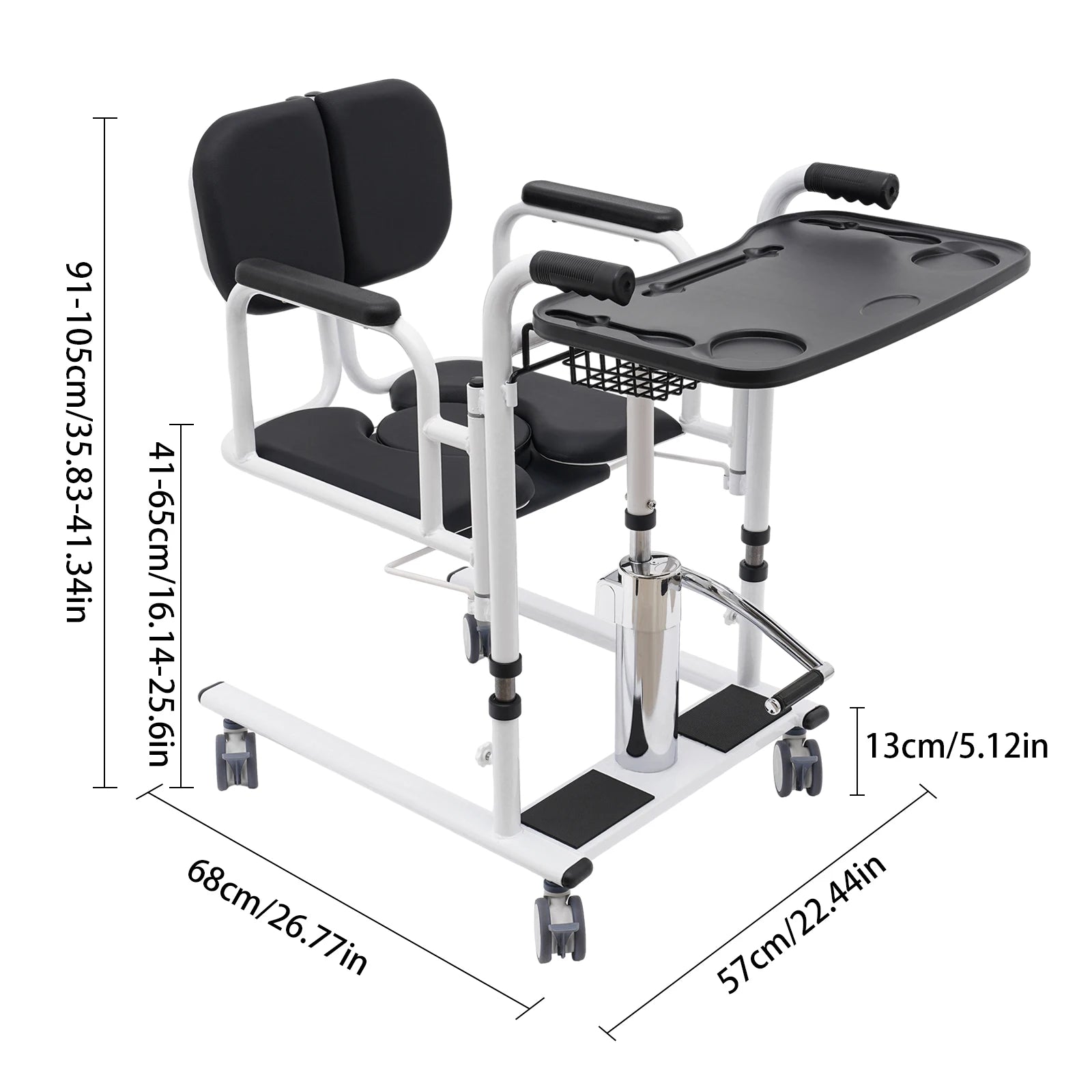 330lbs Hydraulic Patient Lift Chair 180° Split Bath Commode Seat Transfer Adjustable Height Detachable Cushion & Portable Potty