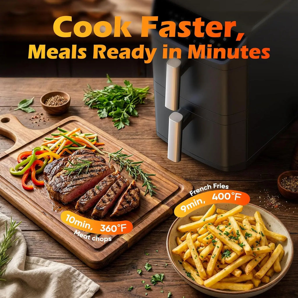 12.6QT Dual Basket Air Fryer for 10-12 People, Cooks Whole Chicken, 10-in-1 Functions with SyncFinish, Dishwasher-Safe