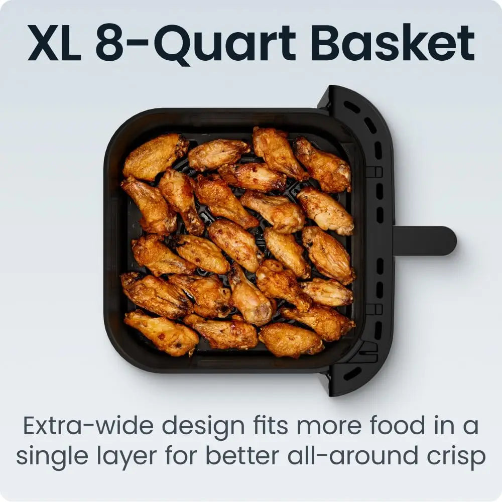 7-in-1 Air Fryer with 8 Qt Capacity, 450°F Max Temp for Fast, Even Cooking, Bake, Broil, Dehydrate