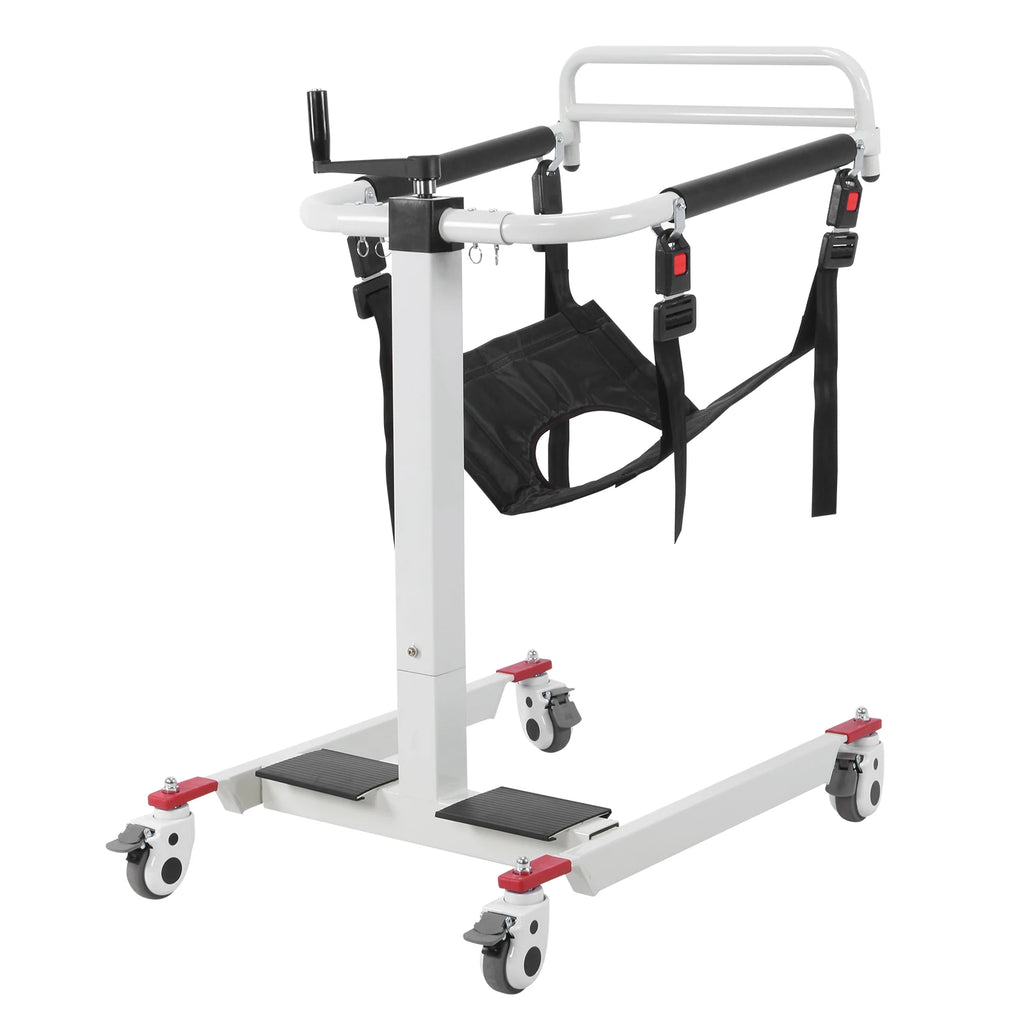 Patient Lift Transfer Chair with Adjustable Height & Width Bedside Commode Transport Chair with Wheels for Elderly and Disabled