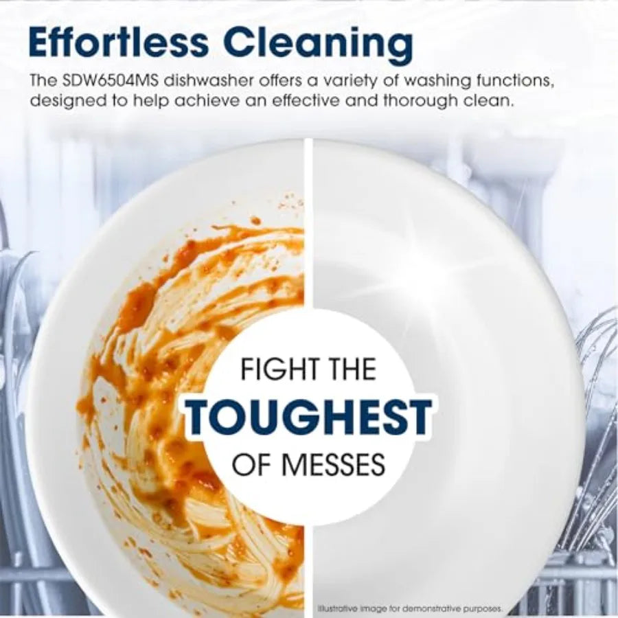 24-inch Stainless Steel Dishwasher with Pocket Handle 52 dB Hybrid Tub 12 Place Settings 5 Cycles Heated Dry Silver Finish