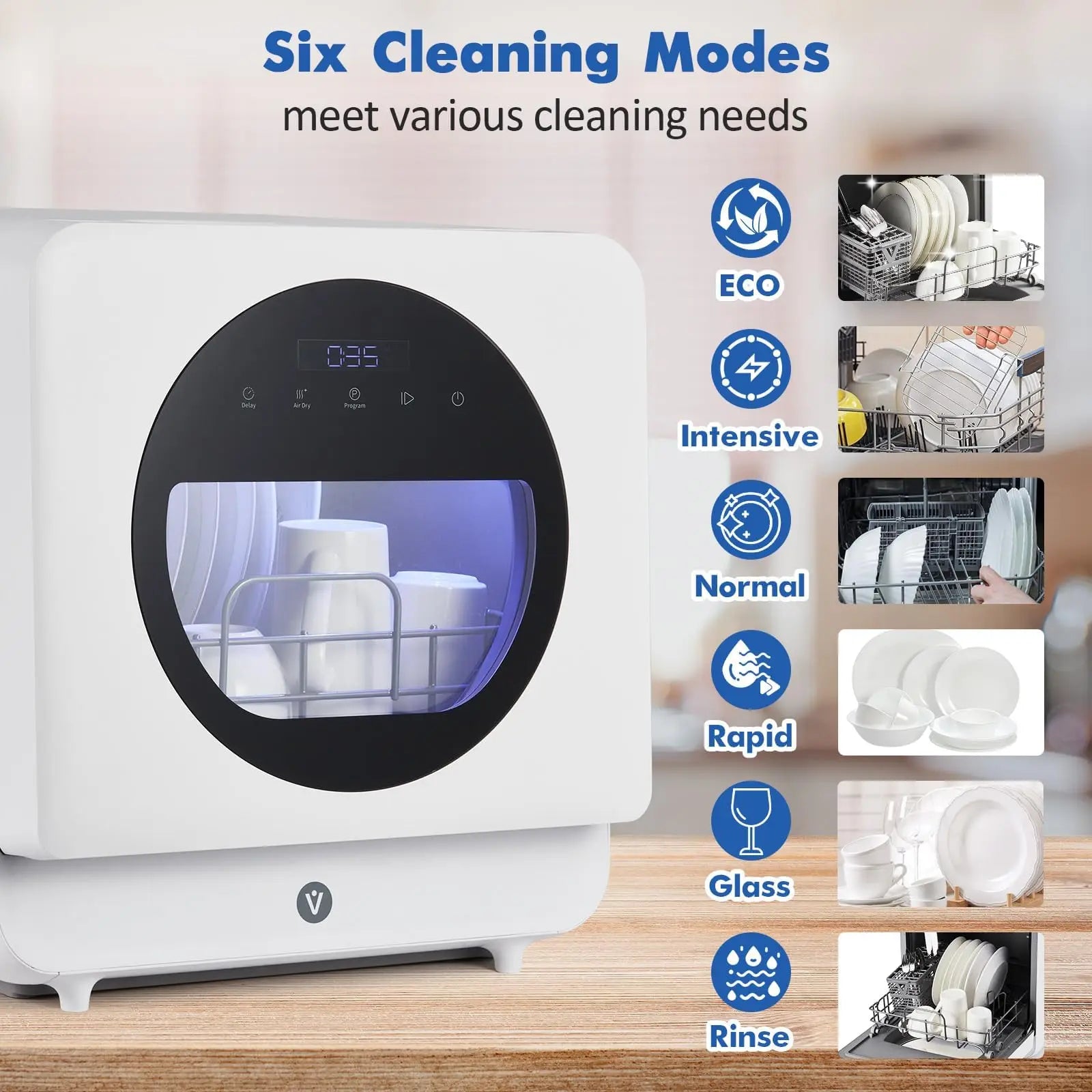 Portable Countertop Dishwasher 6 Programs No Installation Mini Dish Washer Dual Water Inlet 5L Eco Wash For RV Apartment