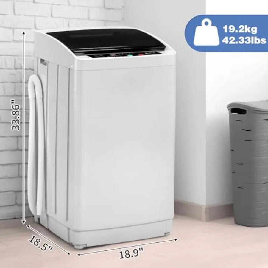 1.5 Cu.Ft Full-Automatic Washing Machine 17.8 lbs Compact Portable Washer with Stainless Steel Drum 8 Programs 5 Water Levels C