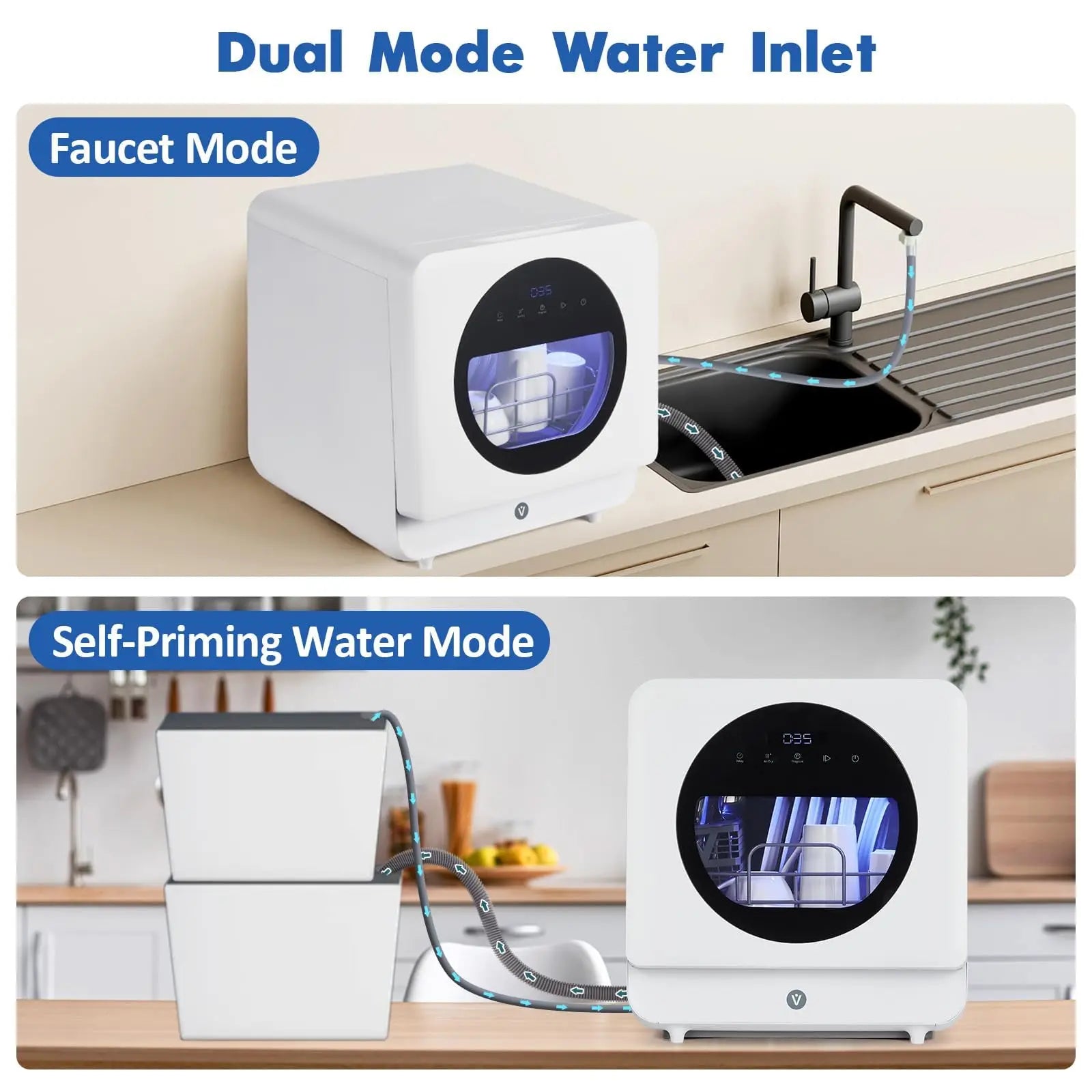 Portable Countertop Dishwasher 6 Programs No Installation Mini Dish Washer Dual Water Inlet 5L Eco Wash For RV Apartment