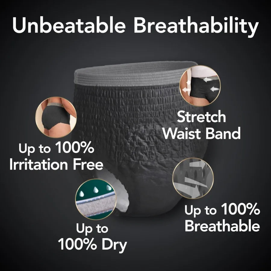Real Fit Incontinence Underwear for Men Adult Diapers L/XL Black 52 Count Designed for Active Lifestyle Comfort Leak-Proof Prot