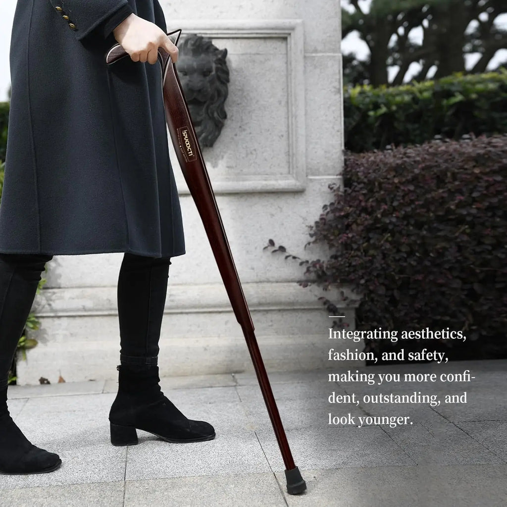 Natural Solid Wood Walking Cane with Rubber Tips and Travel Bag - Ergonomic Unisex Cane for Seniors