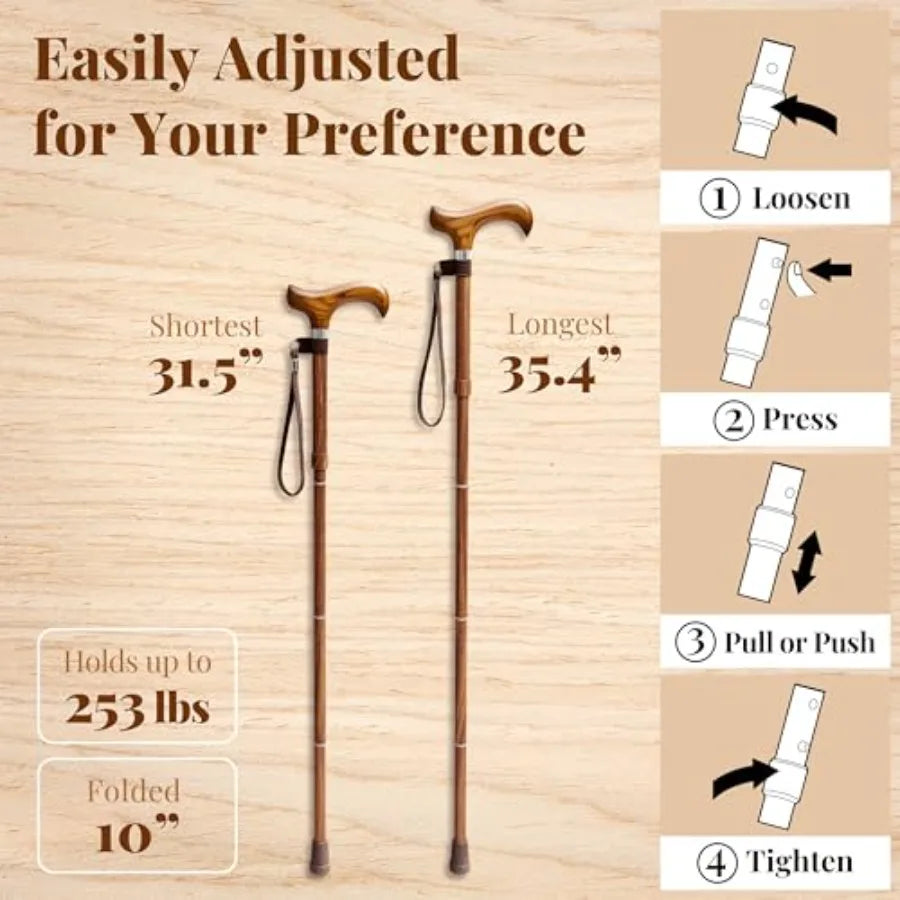 Lightweight Foldable Walking Canes for Women and Men Adjustable Collapsible Walking Stick for Seniors Balancing Mobility Aids w