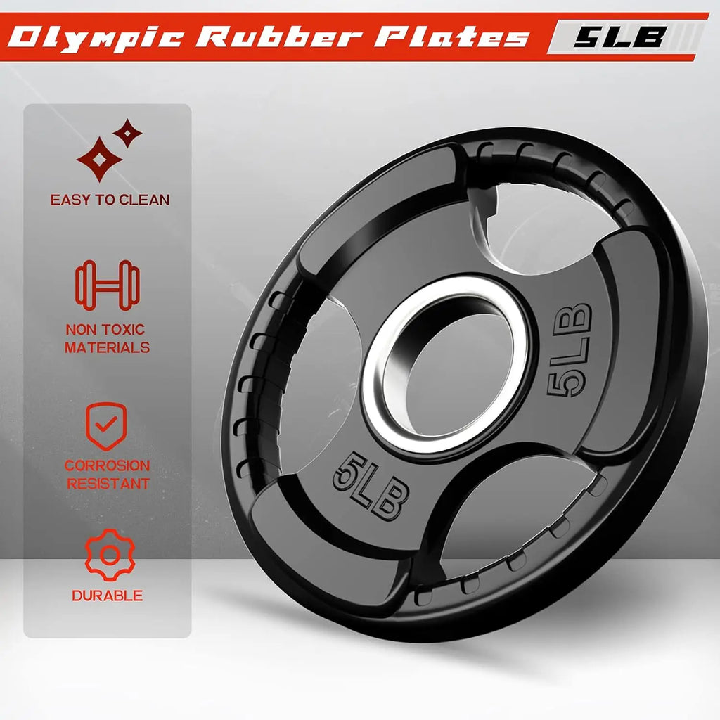 Rubber Grip Plates for Barbell, 2-Inch Weight Plates for Weightlifting and Strength Training in Home & Gym, 105 LB Set