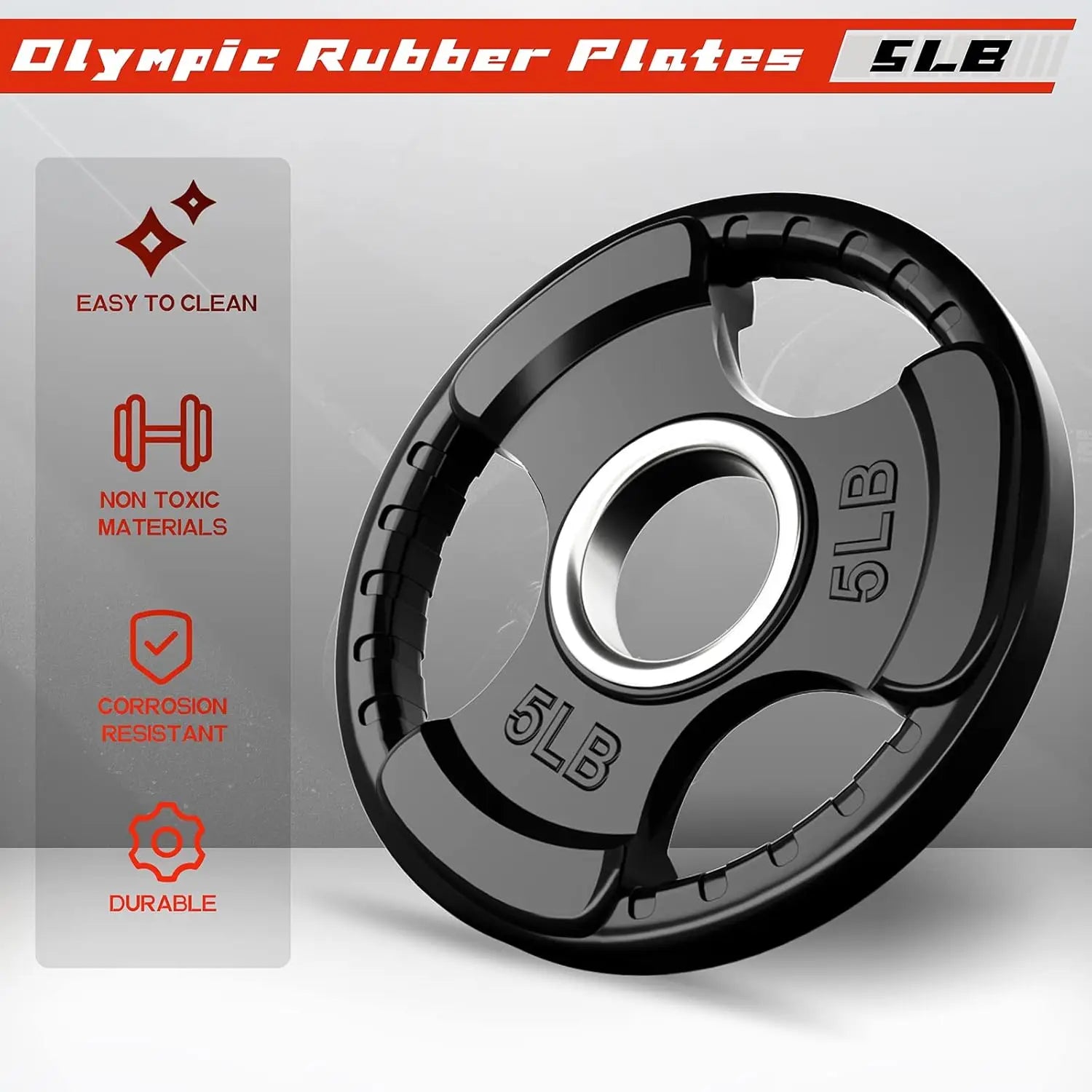 Rubber Grip Plates for Barbell, 2-Inch Weight Plates for Weightlifting and Strength Training in Home & Gym, 105 LB Set