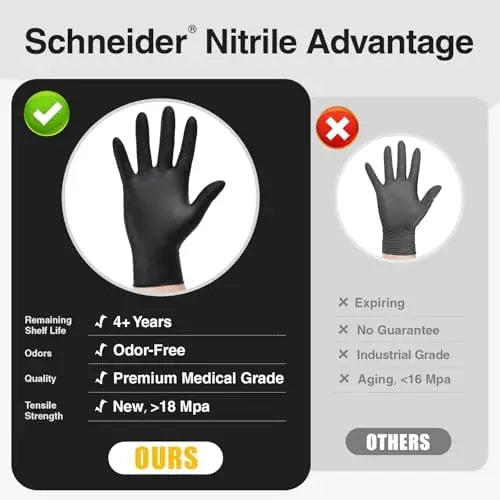 Nitrile Exam Gloves, Black Latex Free Powder Free Disposable Gloves for Medical, Cooking, Cleaning, and Food Prep