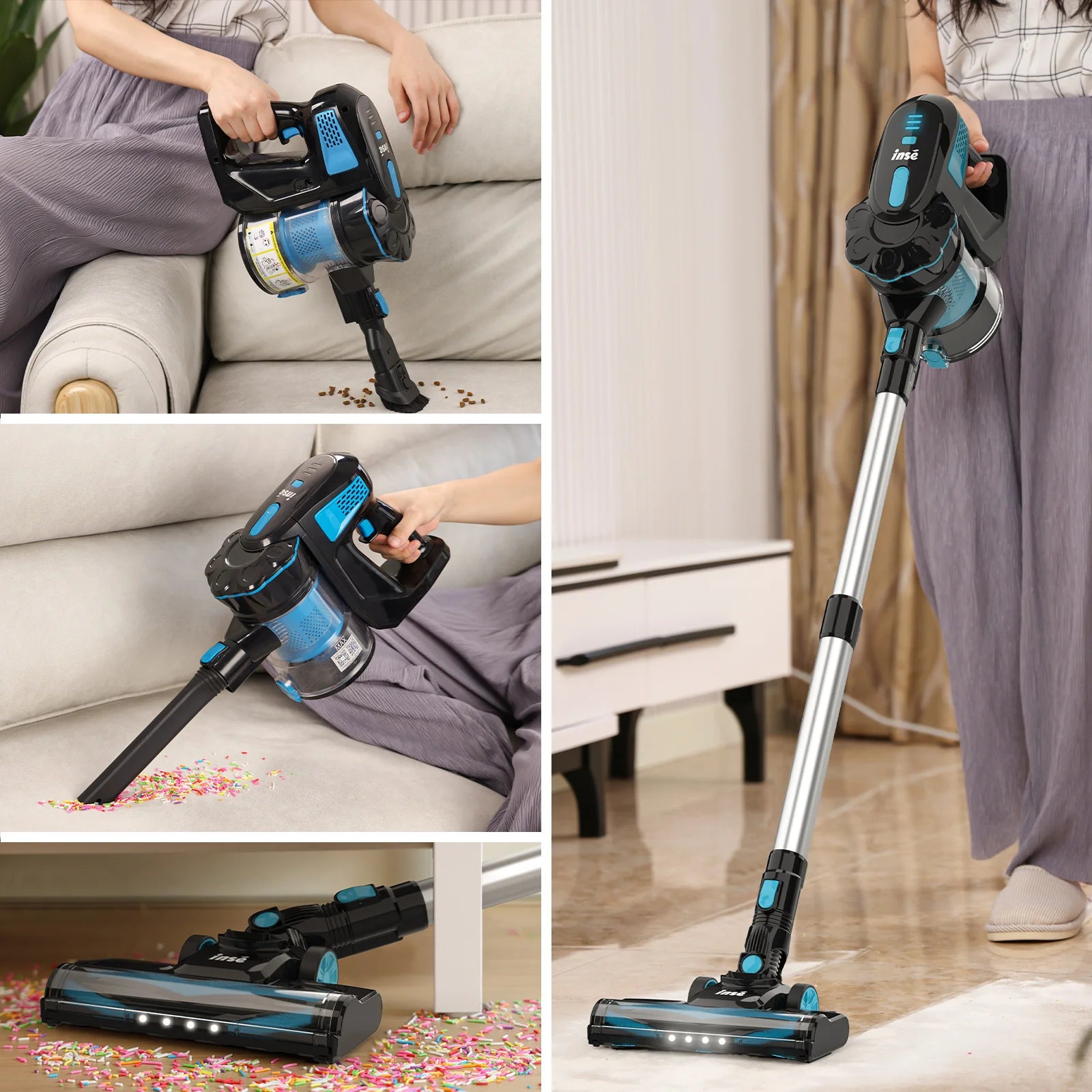 INSE V770 Cordless Vacuum Cleaner, 20KPa Stick Vacuum up to 40min Runtime, 6-in-1 Stick Vac for Hardwood Floor Pet Hair Home Car