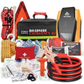 Survival Car Emergency Kit, Roadside Safety Tool Kit with Gloves,Digital Auto Air Compressor Tire Inflator, First Aid Kit, 12 Fe