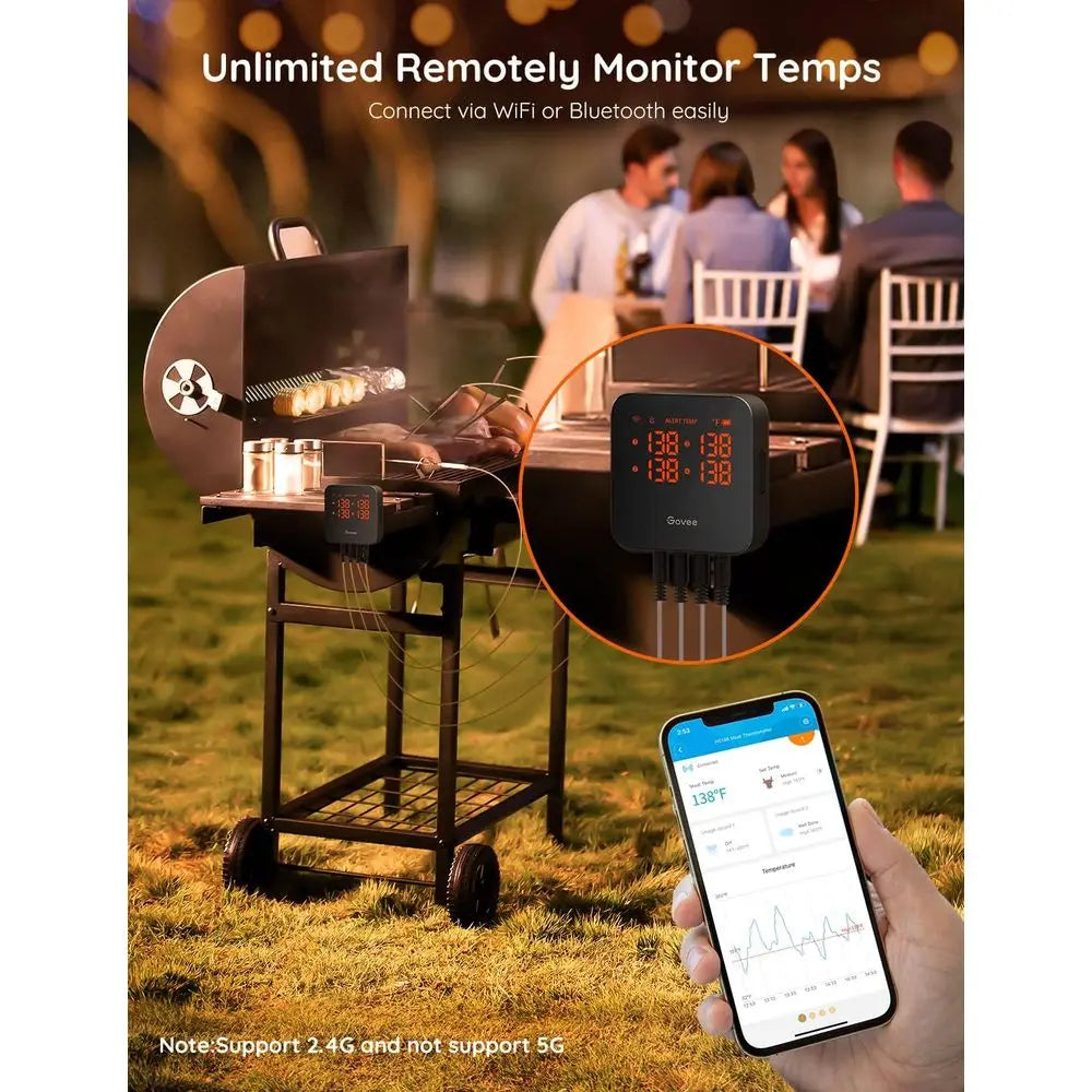 4 Probe Wireless Meat Thermometer with Range App Notification Alert, Digital Rechargeable Bluetooth Food Thermometer for Smoker