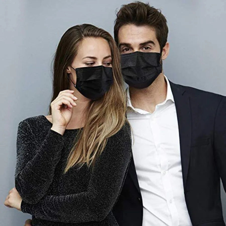 Bulk Black Face Masks 2000 PCS Non Woven Thick 3-Layer with Adjustable Earloop for Daily Use