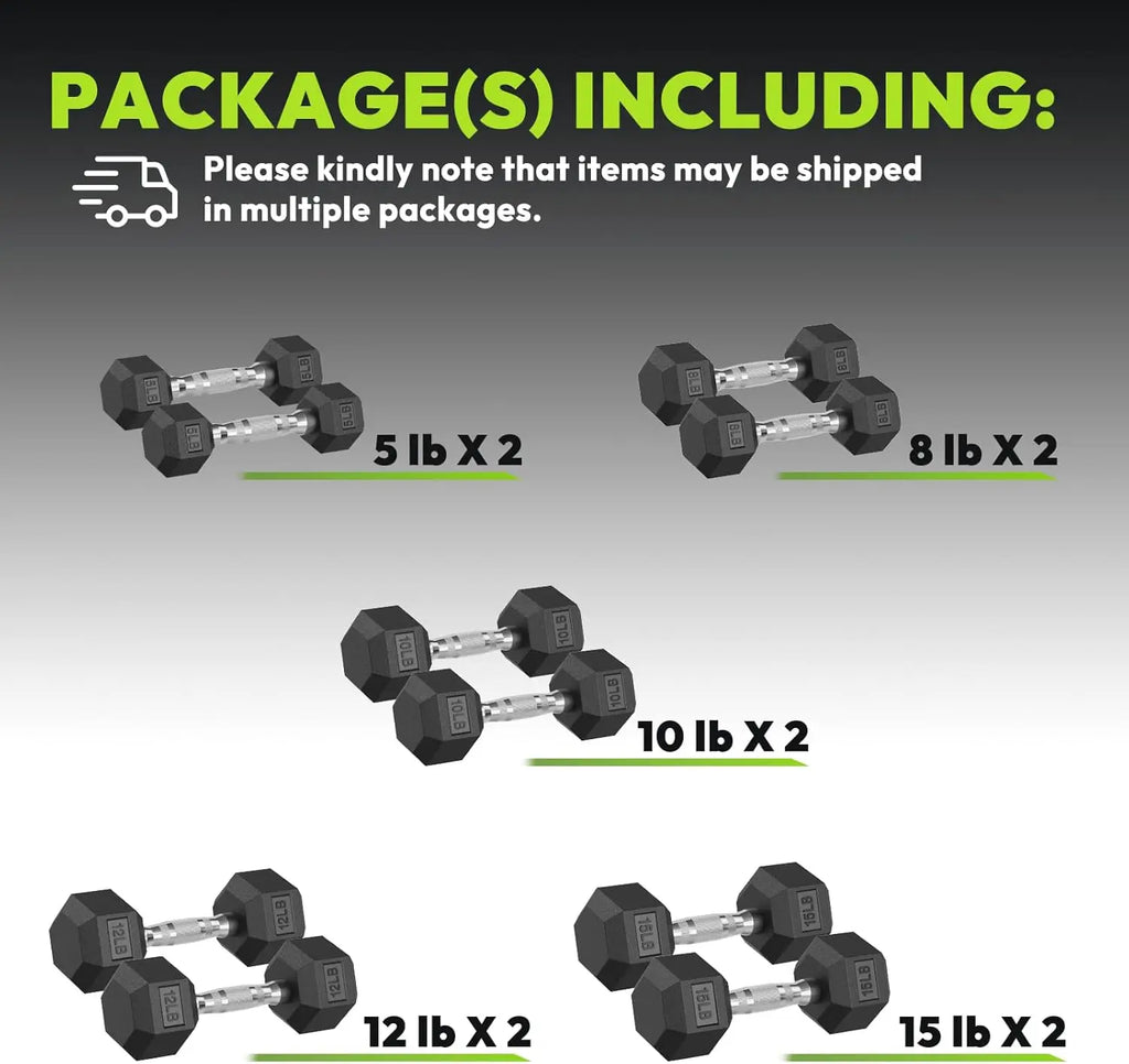 Hex Dumbbell Set for Home Gym, Rubber Encased, Strength Training