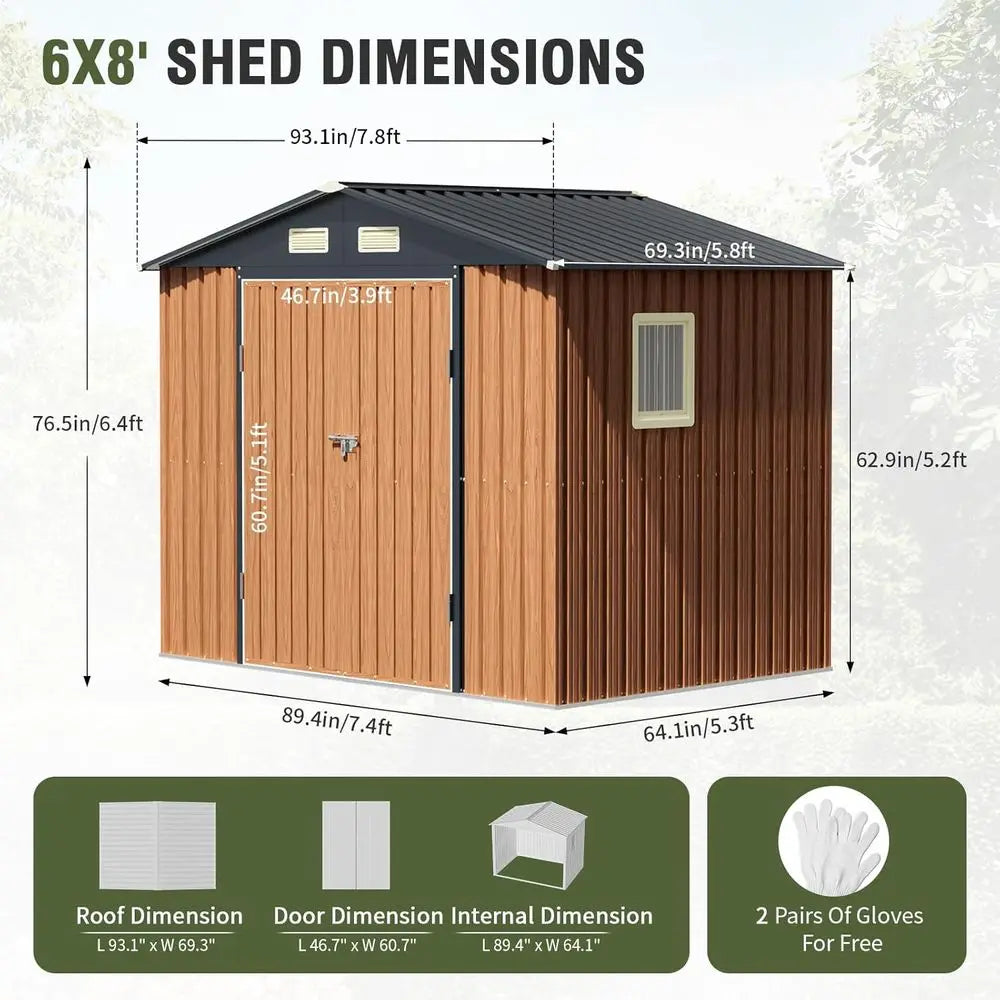Durable 8x6 Outdoor Storage Shed with Window, Lockable Door, Ideal for Garden and Patio Tool Storage