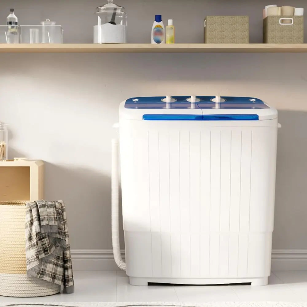 Compact Twin-Tub Washer & Dryer, 16lbs Capacity, 9.6lbs Wash and 6.4lbs Spin, Semi-Automatic, Ideal for Dorms & Apartments, Blue