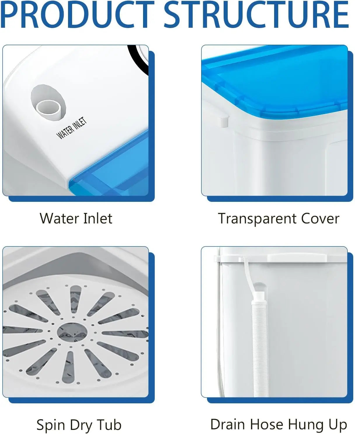 Twin Tub Mini Washing Machine for Dorm, RV, Camping, Apartment - Plastic Material, Free Drying Rack & 10 Hangers, 18lbs Compact