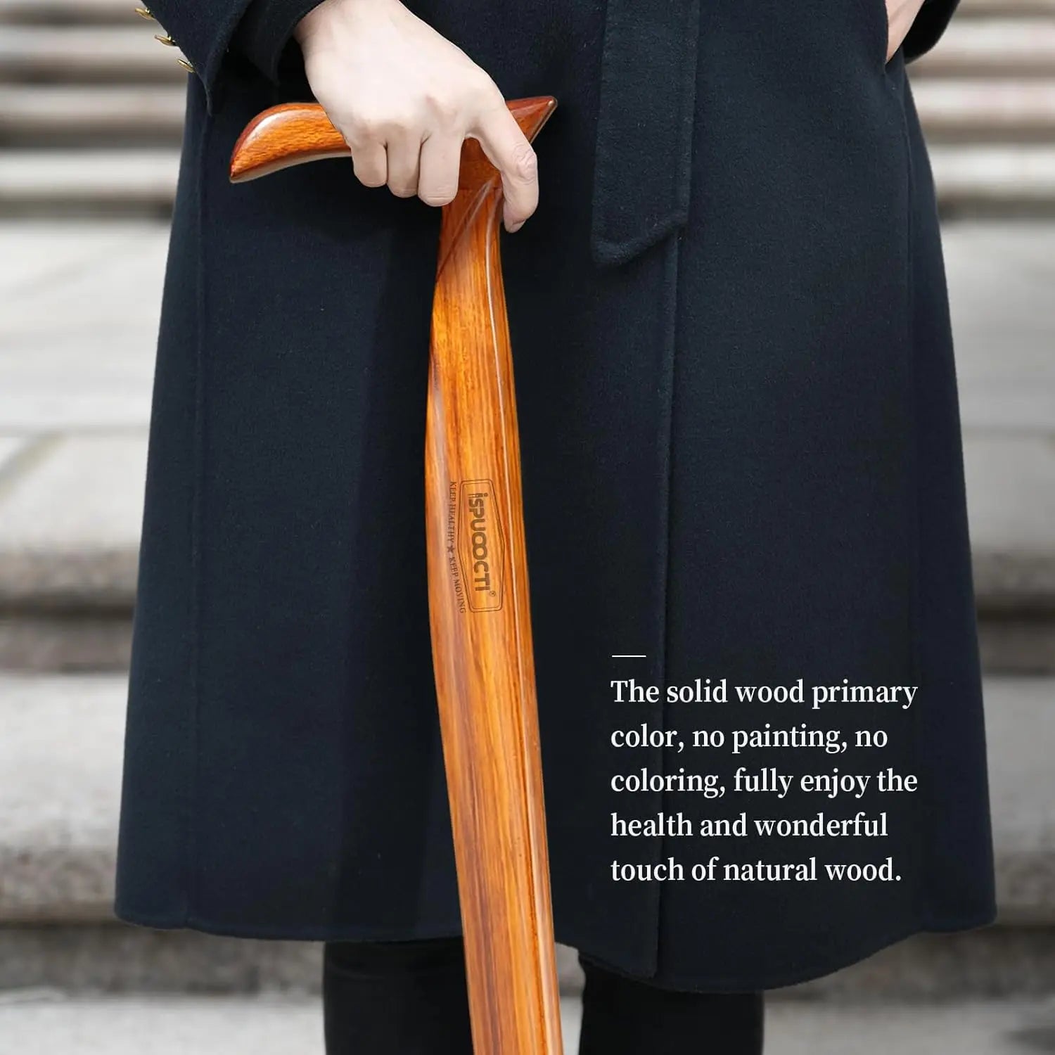 Natural Solid Wood Walking Cane with 3 Rubber Tips, Heavy Duty and Travel Bag - Ergonomic Unisex Cane for Seniors