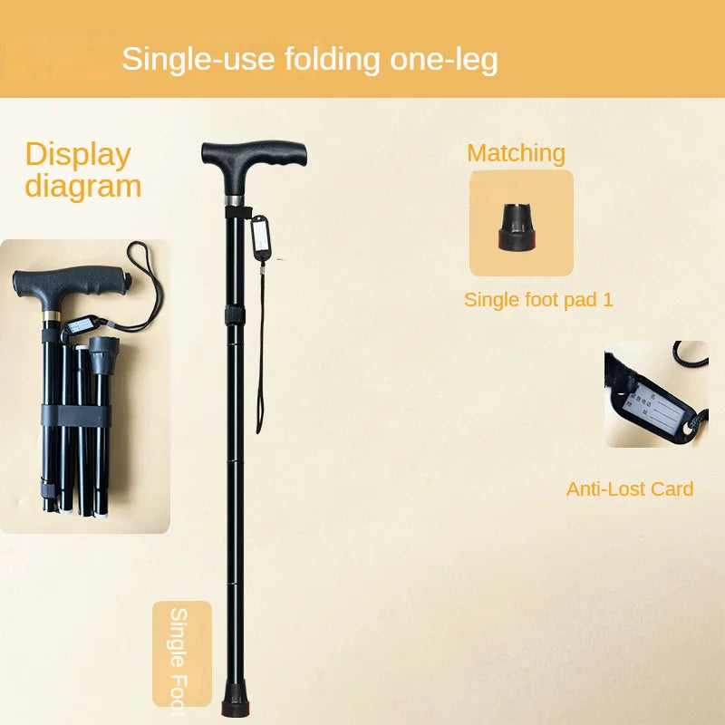 Outdoor Multifunction Walking Stick Trekking Poles Telescopic Fold Crutches Hiking Stick Crutch Elderly Metal Stick Walking Cane