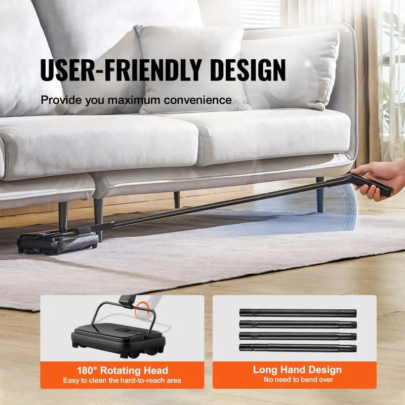 Non-Electric Carpet Sweeper 7.87in Sweeping Path 300ml Dustbin 180° Rotating Head Cleans Pet Hair Dust For Home Office Floors
