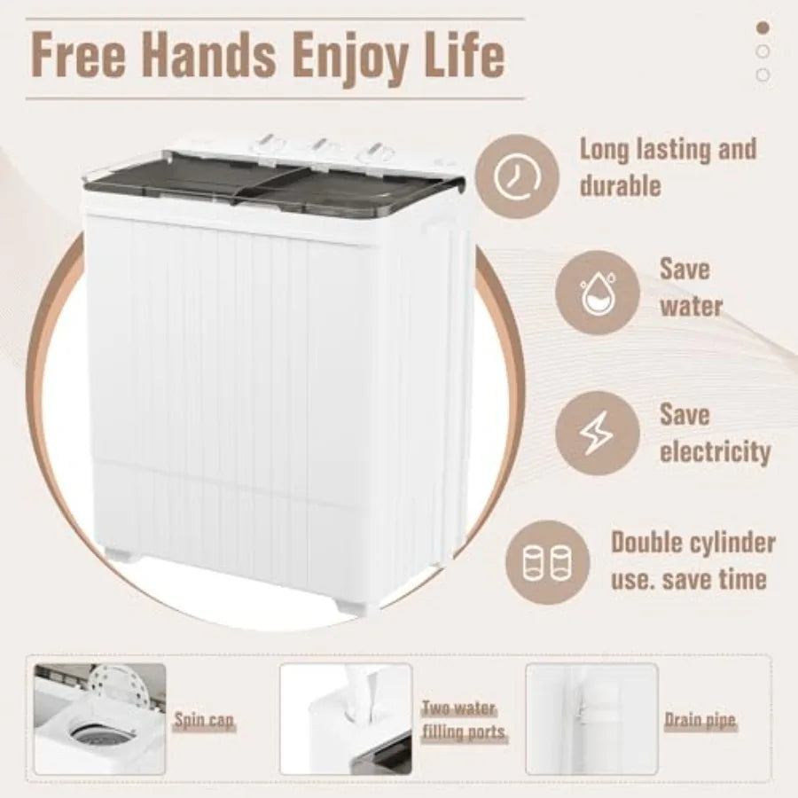 Portable Twin Tub Washing Machine 28 Lbs Ccity Mini Compact Washer Spin Dryer Combo with Spin Cycle for Home RVs rtment Grey