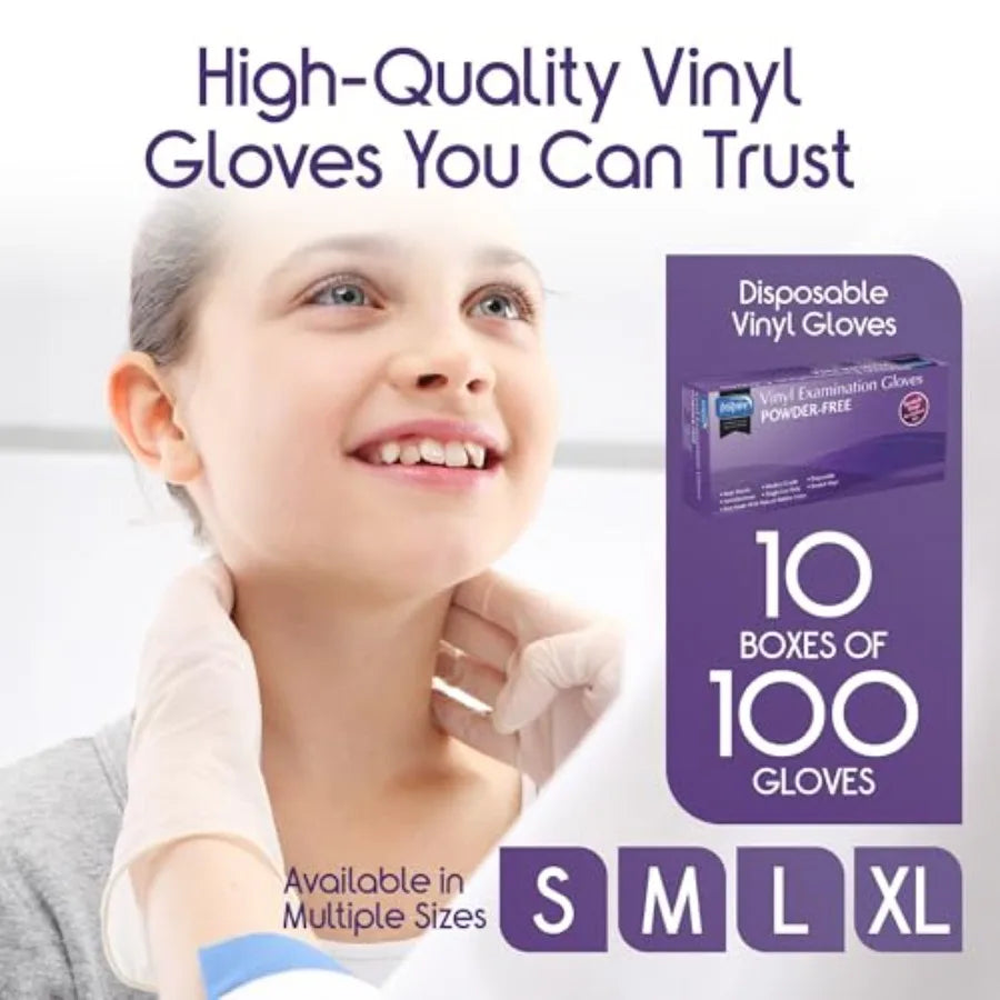 Inspire Stretch Vinyl Exam Gloves THE ORIGINAL Quality Disposable Latex Free Medical Glove for Cleaning Cooking Food Service La
