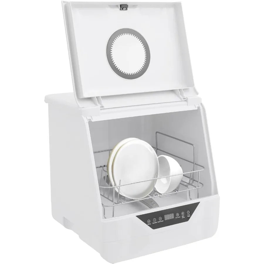 Portable Countertop Dishwasher with 1.5-meter Inlet/Outlet Hoses 4 Wash Programs 360 All-Round Washing Mini Compact Design for