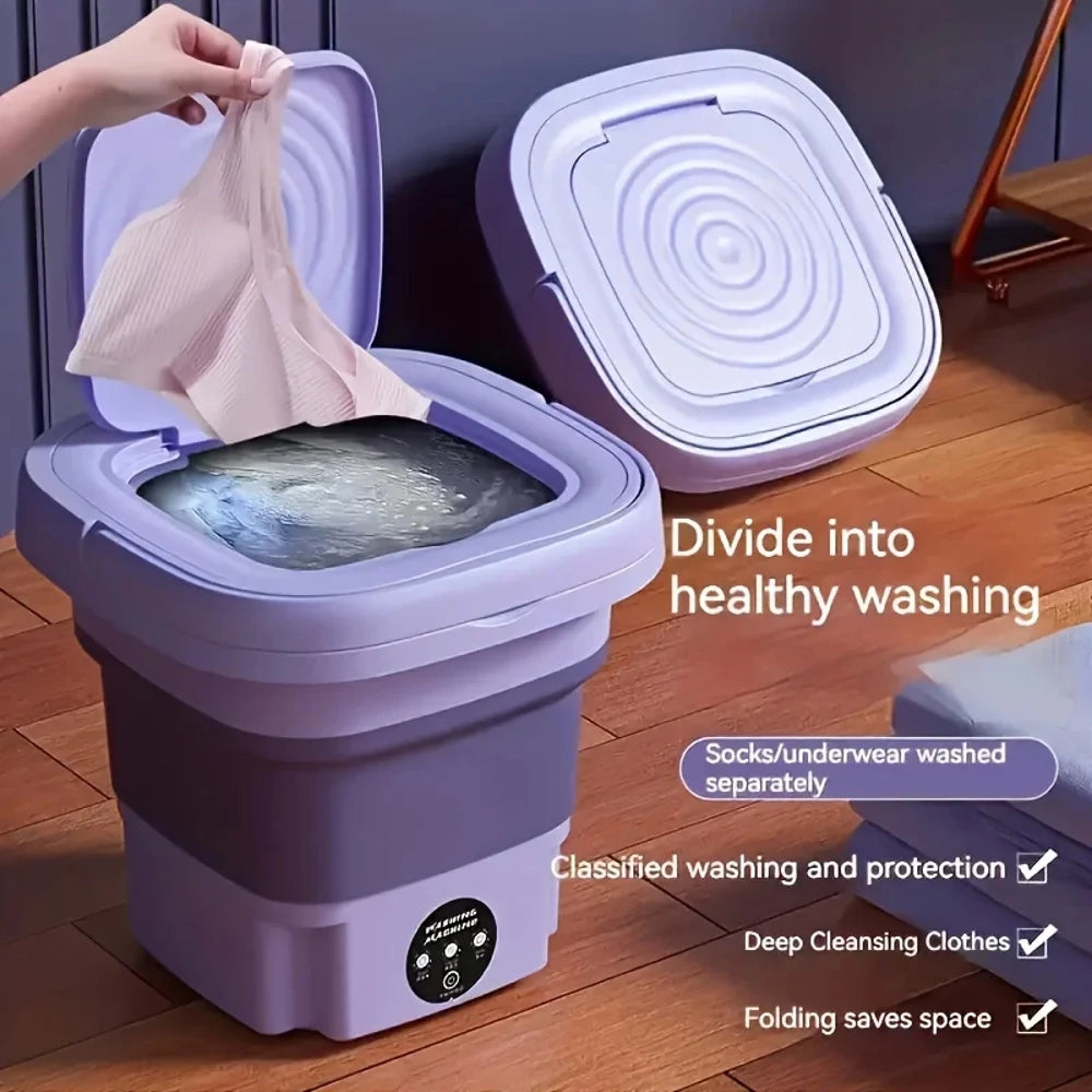 8L Folding Mini Washing Machine Portable Small Collapsible Washer Compact Lightweight Electric Washing Machine for Small Clothes