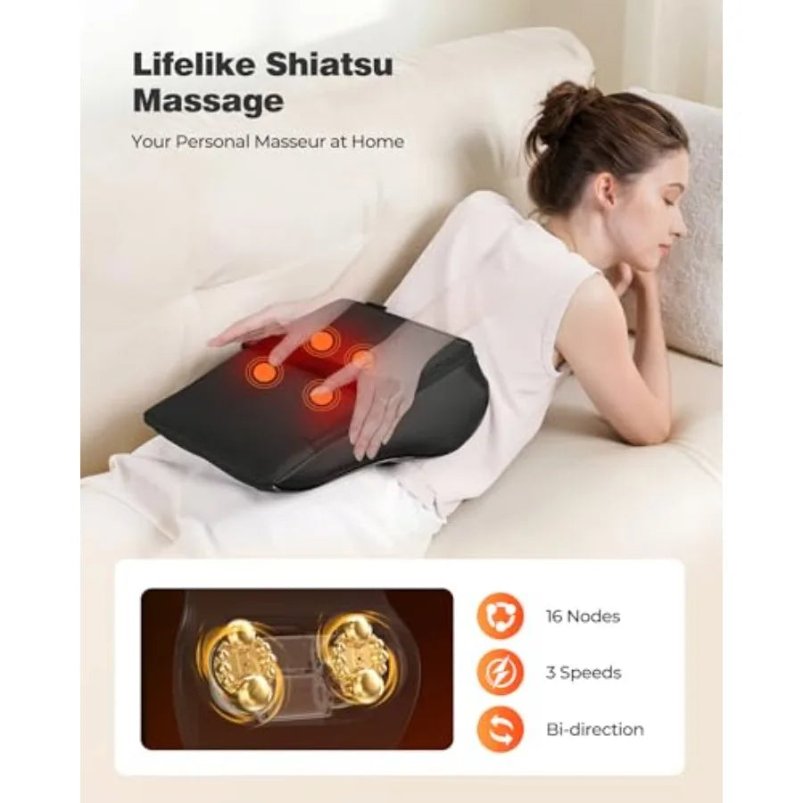 Shiatsu Neck Massager with Heat 3D Kneading Back Massage Pillow for Pain Relief Massagers for Neck and Back Shoulder Leg Gifts