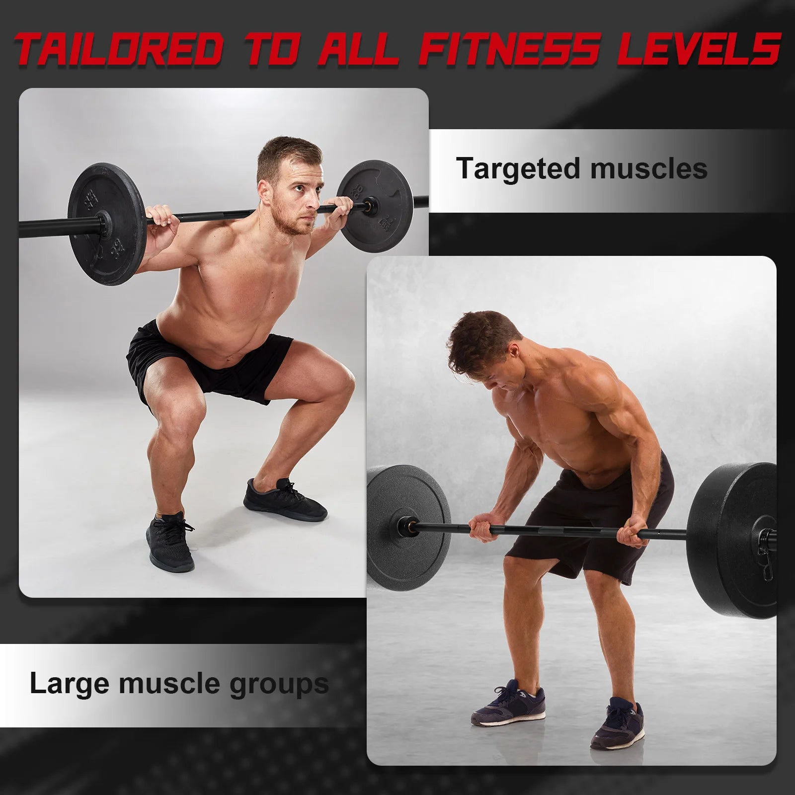 2.2m Gym Barbell Connector with 2 Spring Collars Universal Strength Training Bars for Squats Bench Press Deadlifts