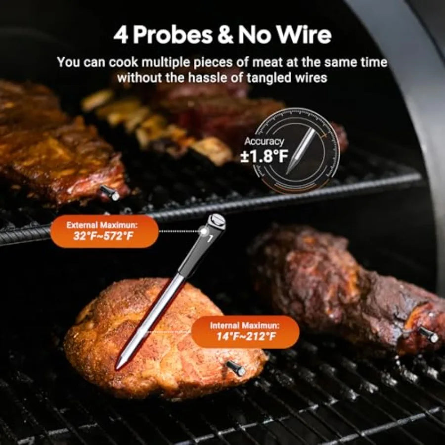 Wireless Digital Meat Thermometer with 4 Probes IP67 Waterproof Bluetooth Kitchen Thermometer for Grilling Smoker BBQ Cooking 3