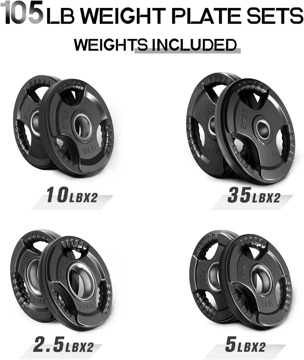 Rubber Grip Plates for Barbell, 2-Inch Weight Plates for Weightlifting and Strength Training in Home & Gym, 105 LB Set