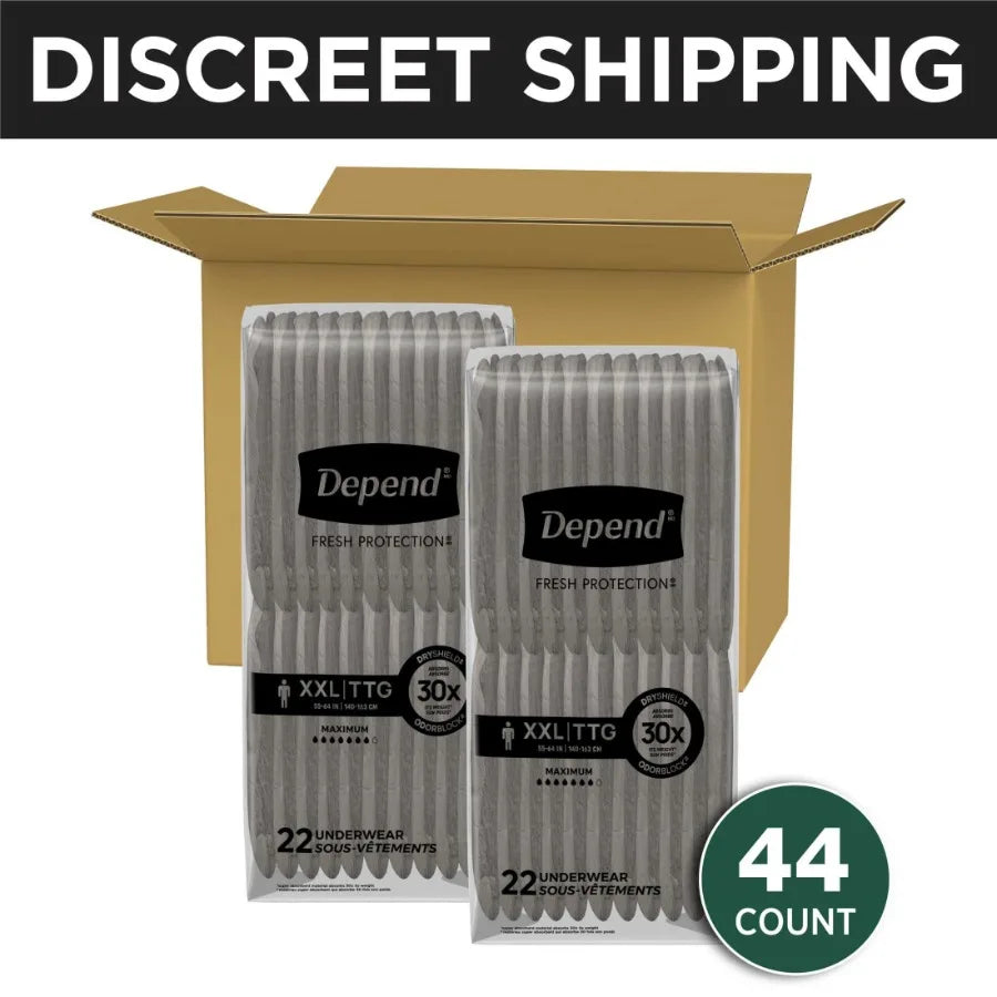 Fresh Protection Incontinence Underwear for Men Adult Diapers XXL 44 Count Designed for Maximum Comfort and Reliability in Dail