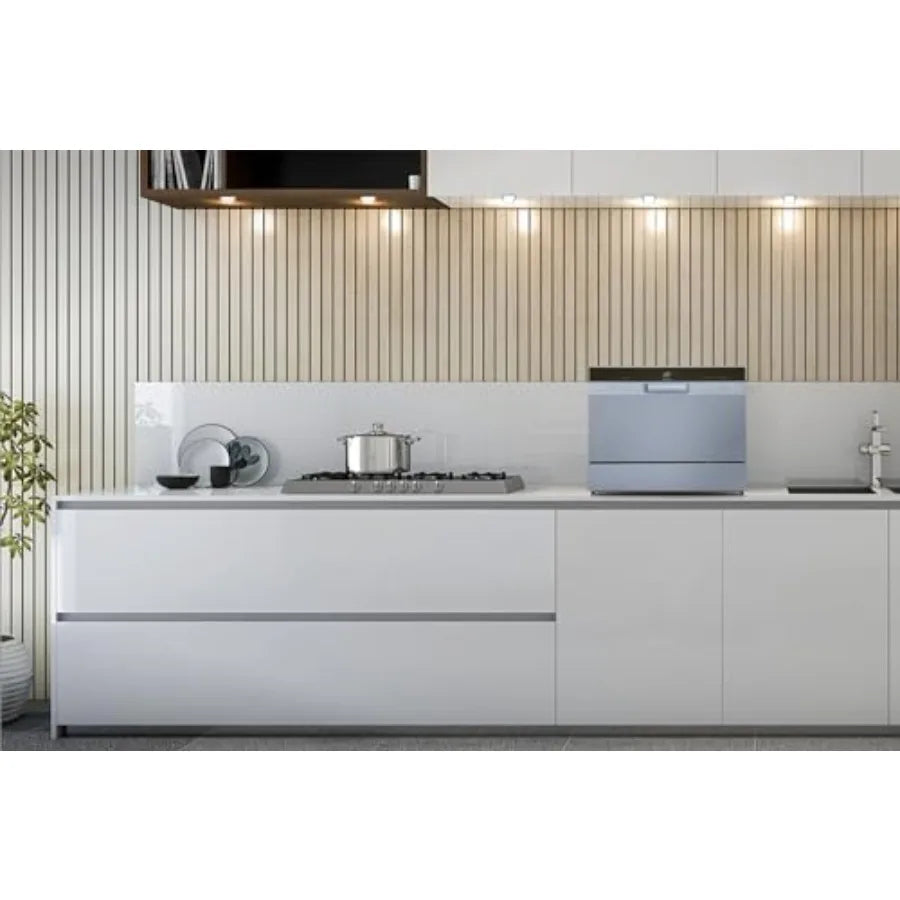 Compact Countertop Dishwasher with Delay Start for Kitchen Use Stainless Steel Interior Silver Color 6 Place Settings Rack Ener