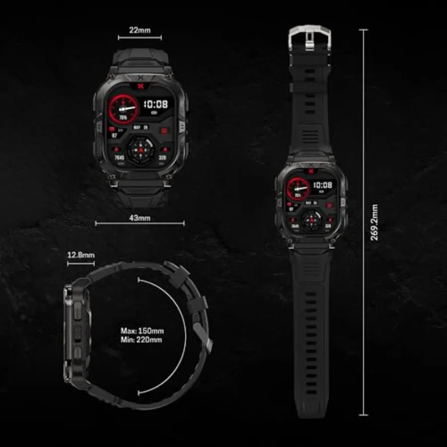 Blaze Smart Watch with GPS Rugged Fitness Trackers IP69K Waterproof 170+ Sports Modes Gorilla Glass Make/Receive Calls Android