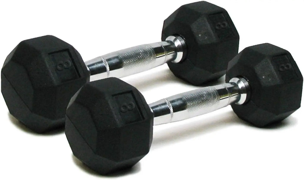 Hex Rubber Dumbbell Set - Chrome Handle Home Gym Weights for Strength Training