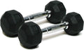 Hex Rubber Dumbbell Set - Chrome Handle Home Gym Weights for Strength Training