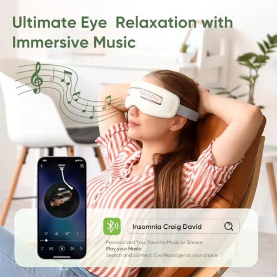 Eye Massager with Heat and Cooling Smart Sleep Mask for Migraine and Headache Relief with Bluetooth Music Face Massager Mask fo