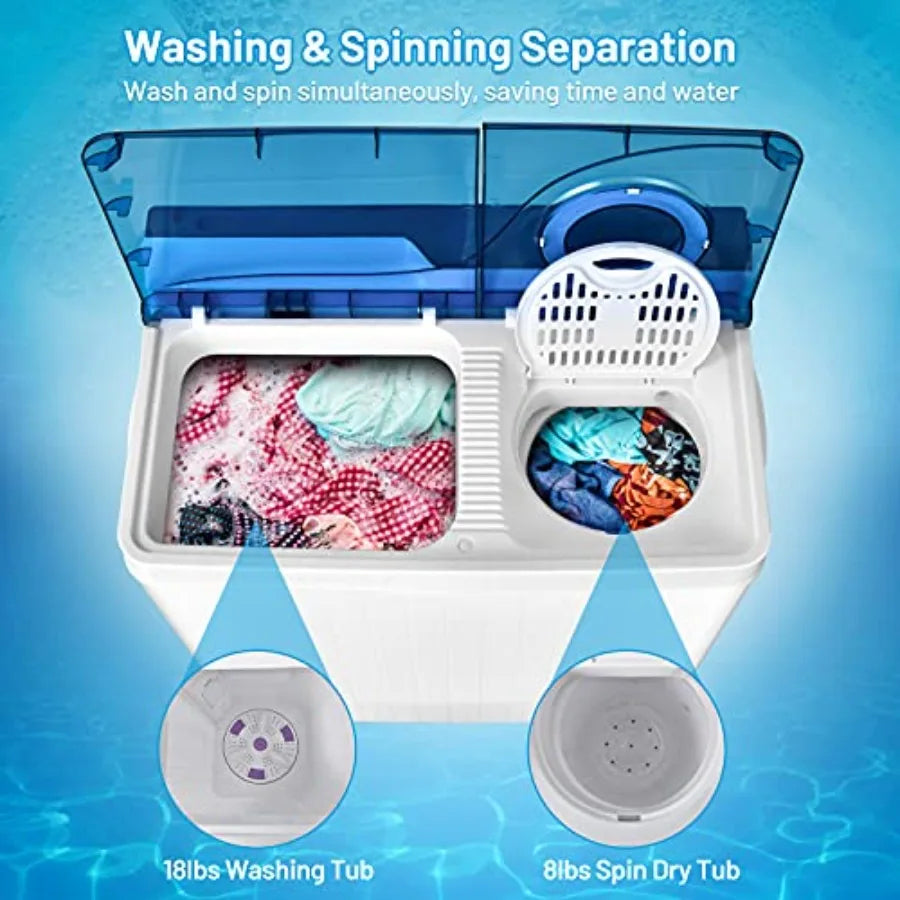 Semi-automatic Twin Tub Washing Machine with Spin Dryer 26lbs Ccity Built-in Drain Pump Portable Compact Laundry Washer for rtm