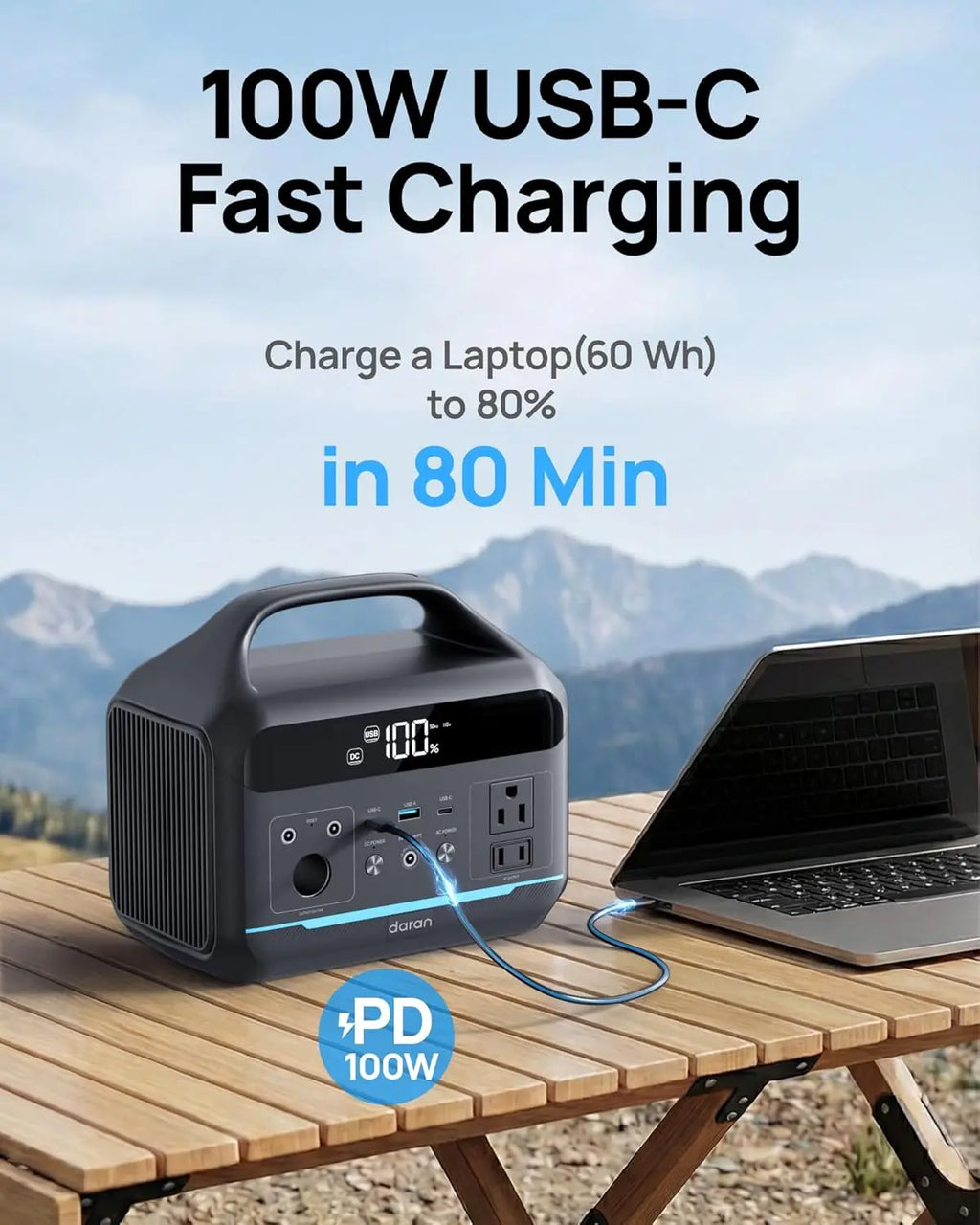 Portable Power Station 600W (1200W Surge) - 288Wh LiFePO4 Solar Generator with AC/DC Outlets, 8.3LB for Camping, RV, Emergency