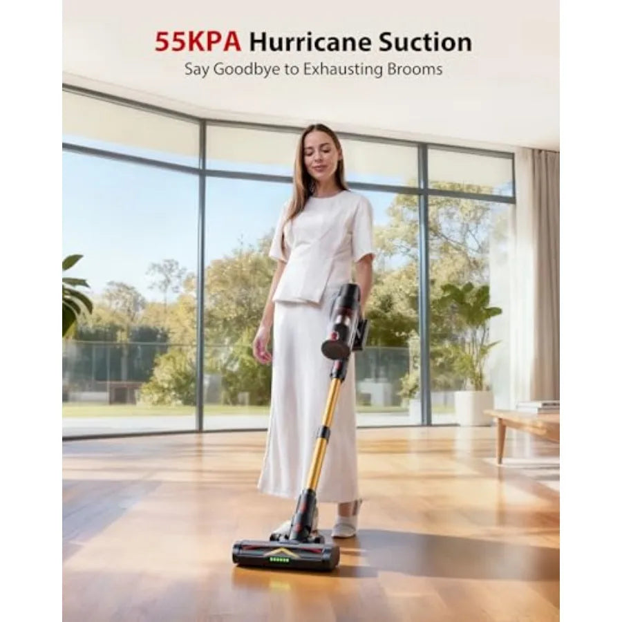 Cordless Vacuum Cleaner 75Mins/55KPa/650W Self-Standing Stick Vacuum Cleaners for Home Rechargeable Lightweight Anti-StaticAnti