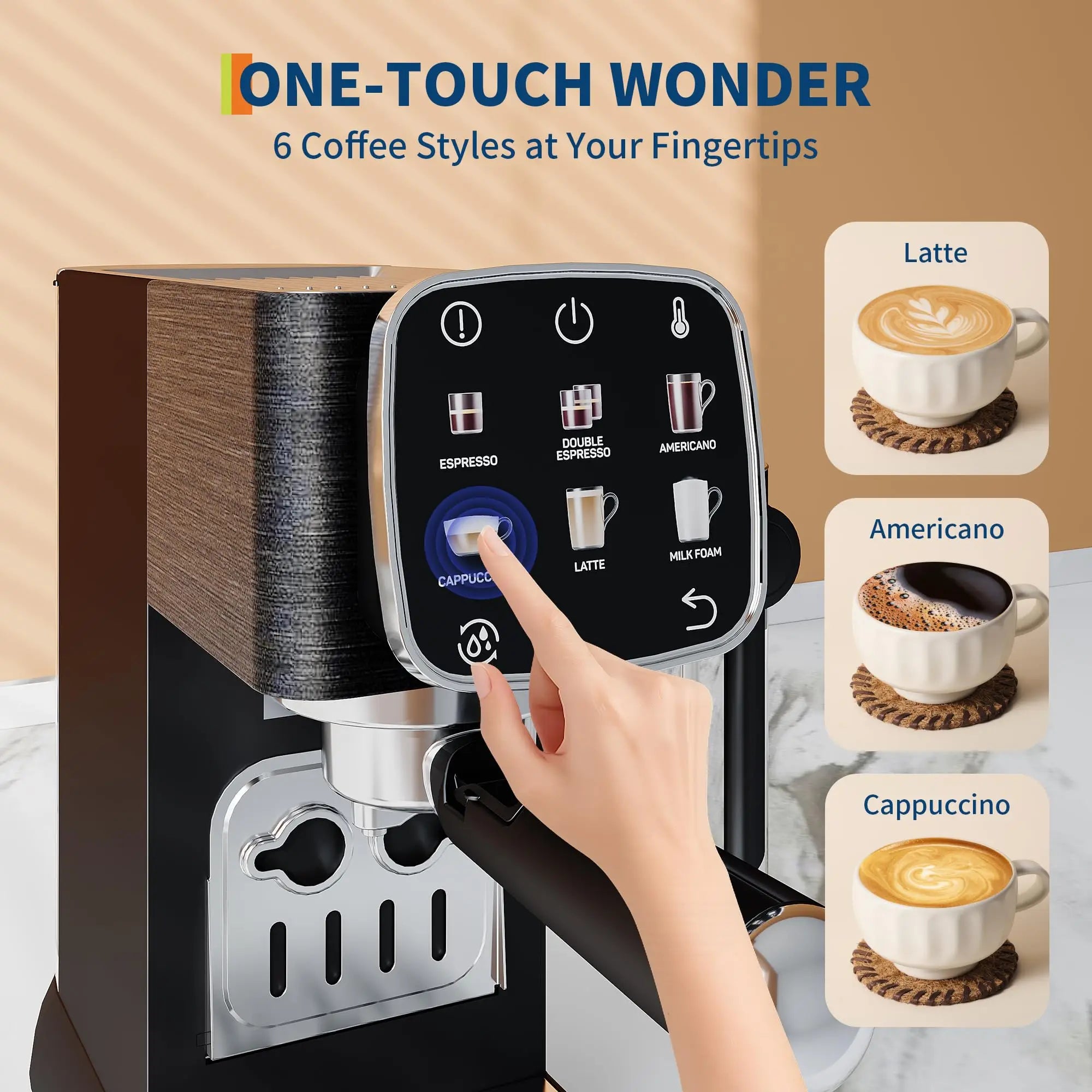 20 Bar Professional Espresso Machine Adjustable Temperature Coffee Maker With Milk Frother For Office Home