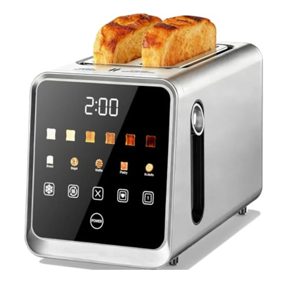 2-Slice Touch Screen Stainless Steel Digital Toaster with Single Slot Memory 5 Bread Types 6 Shade Settings 1.5 Wide Slots 900W