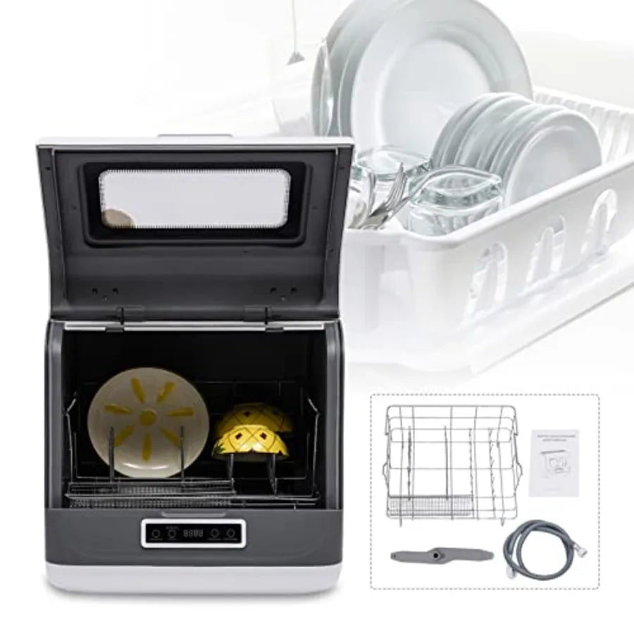 Portable Dishwasher with Large CapacityAir Dry Function 3 Washing Programs 8L Built-in Water Tank 17.72x15.75x17.32in for Clean
