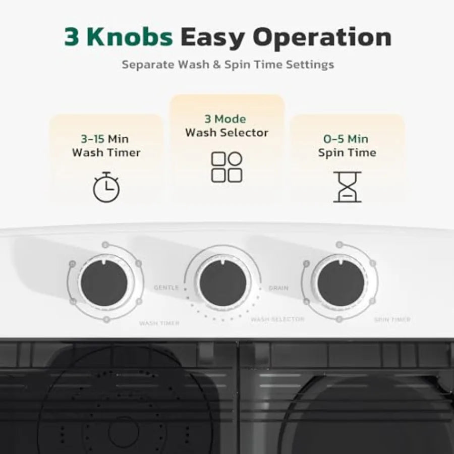 Portable 16 Lbs Compact Mini Washer and Dryer Combo Semi-automatic Twin Tub Laundry Machine with Drain Pump for Dorms rtments R