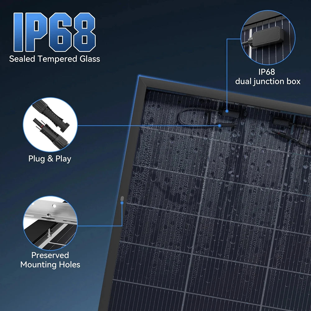 RVPOZWER 200W/400W/800W Bifacial Solar Panel 18BB N-Type Mono Cells High-Efficiency PV Power for Home Rooftop Off-Grid Outdoor