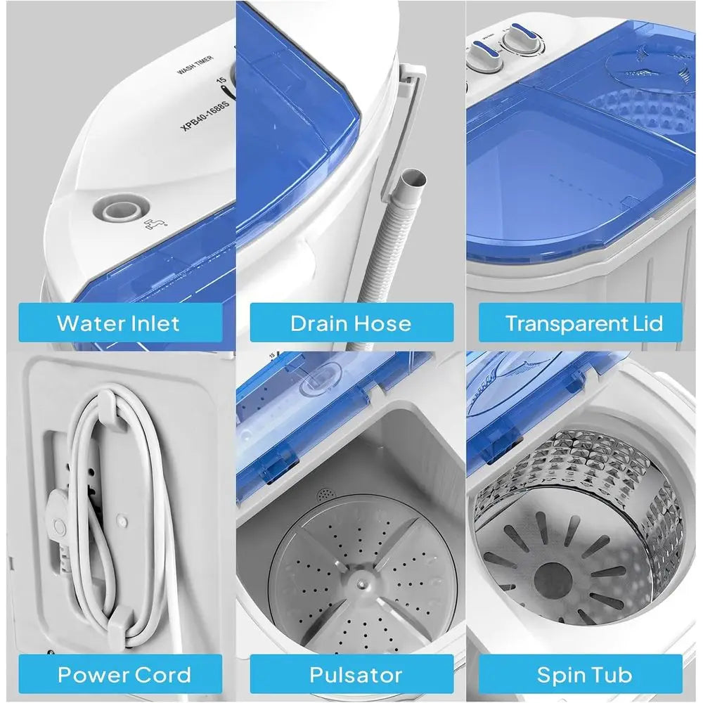 7lbs Electric Washer & 4lbs Spin Dryer Combo - Portable Laundry Solution for RV, Camping, Dorms & Apartments