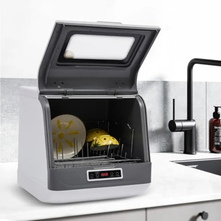 Portable Countertop Dishwasher 110V 1200W Mini Dish Washer with 2 Gal Water Tank 3 Washing Programs 360 Rotating Spray Air-Dry